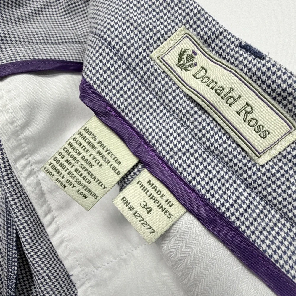 Donald Ross Mens Golf Shorts Size 34 Blue White Micro Houndstooth Performance